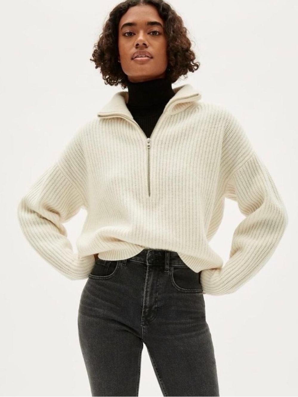 Everlane The Half-Zip Wool Sweater in Cream Size S